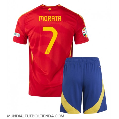 Camiseta España Alvaro Morata #7 Primera Equipación Replica Eurocopa 2024 para niños mangas cortas (+ Pantalones cortos)